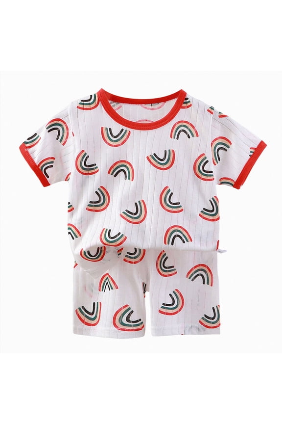 Infant Toddler Baby Boy Clothes 2Pcs Short Sleeve Round Neck T Shirt Elastic Waist Lightweight Print Shorts Outfits(Red,4-5 Y)
