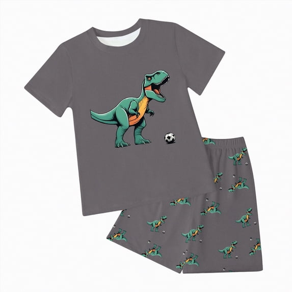 TOWED22 Infant Toddler Baby Boy Clothes 2pcs Round Neck Short Sleeve T-Shirt Top Pattern Pocket Shorts Dinosaur Outfits(Dark Gray,11-12 Y)