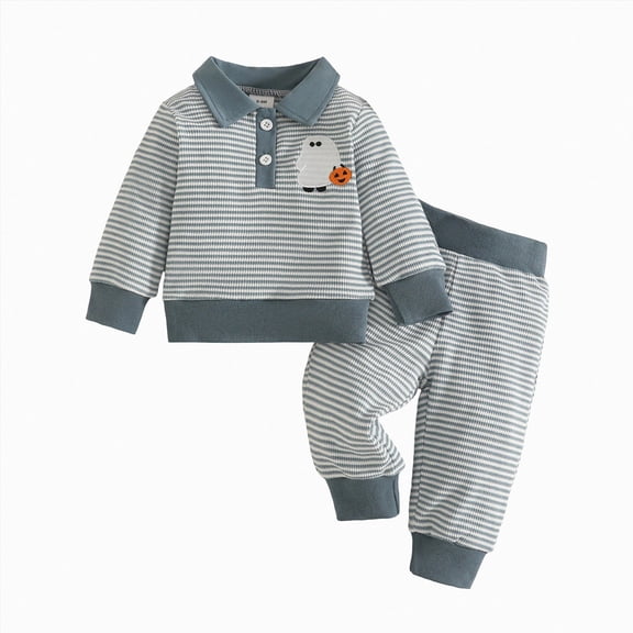 TOWED22 Infant Toddler Baby Boy Halloween Outfits Long Sleeve Shirts Pumpkin Sweatshirt with Pants 2Pcs Winter Clothes,Blue,6-12 M
