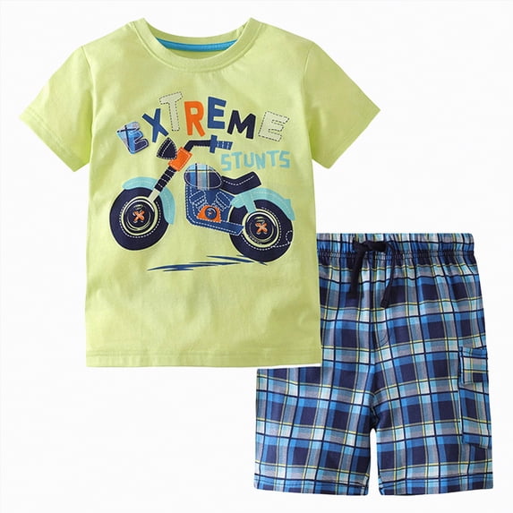 TOWED22 Infant Toddler Baby Boy Outfits 2pcs Round Neck Short Sleeve Tee Casual Drawstring Shorts Truck Print Clothes(Green,3-4 Y)