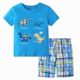 thumbnail image 1 of TOWED22 Infant Toddler Baby Boy Summer Outfits 2pcs Round Neck Short Sleeve Shirt Tee Dinosaur Graphic Pocket Shorts Clothes(Blue,6-7 Y), 1 of 7