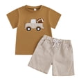 thumbnail image 1 of TOWED22 Infant Toddler Baby Boy Summer Short Sleeve Shirts with Striped Shorts Set 2Pcs Boy Fishing Outfit(Coffee,5-6 Y), 1 of 5