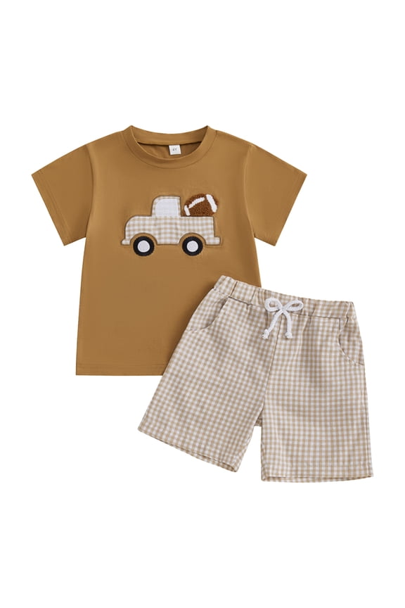 Infant Toddler Baby Boy Summer Short Sleeve Shirts with Striped Shorts Set 2Pcs Boy Fishing Outfit(Coffee,5-6 Y)