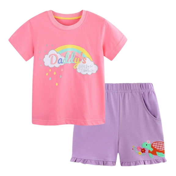 TOWED22 Infant Toddler Baby Girl Summer Clothes 2Pcs Outfit Floral Embroidered T-Shirt   Shorts Casual Set(Pink,2-3 Y)