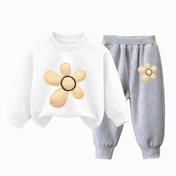 TOWED22 Infant Toddler Baby Girl Winter Clothes Long Sleeve Bow Shirts with Pants Set 2Pcs Baby Girl Bow Outfits,White,3-4 Y