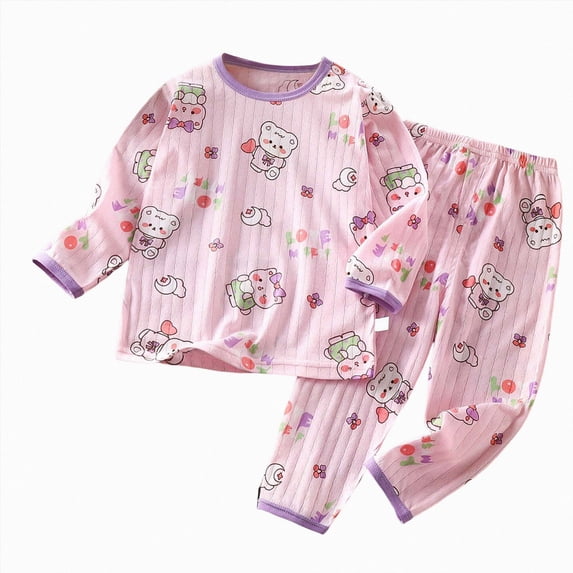 TOWED22 Infant Toddler Fall Clothes 2Pcs Set Long Sleeve Cute Print Round Neck Pullover Top Thick Sweatpants Warm Outfits(Light Pink,7-8 Y)