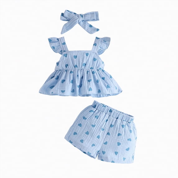 TOWED22 Infant Toddler Girl 2 Piece Cute Clothes Sets Sleeveless Tank Top and Shorts Lovely Outfits Baby Summer Clothing(Blue,18-24 M)