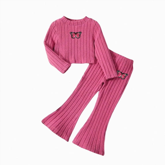 TOWED22 Infant Toddler Girls Cute Outfits Fall Winter Clothes 2pcs Long Sleeve Graphic Sweatshirt and High Waist Pants Set Clothing(Pink,5-6 Y)