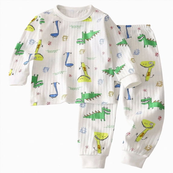 TOWED22 Infant Toddler Winter Wear 2 Piece Long Sleeve Print Round Neck T-Shirt Fleece Pants Warm Outfits Clothes Set(Green,2-3 Y)