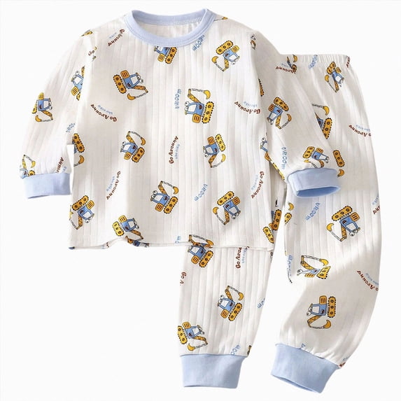 TOWED22 Infant Toddler Winter Wear 2 Piece Long Sleeve Print Round Neck T-Shirt Fleece Pants Warm Outfits Clothes Set(Sky Blue,5-6 Y)
