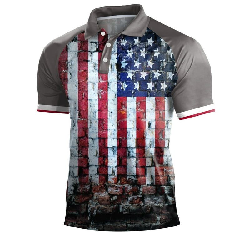 TOWED22 July 4th Shirts for Men American Flag Golf Polo Retro Short Sleeve Patriotic T Shirts Grey XL Walmart