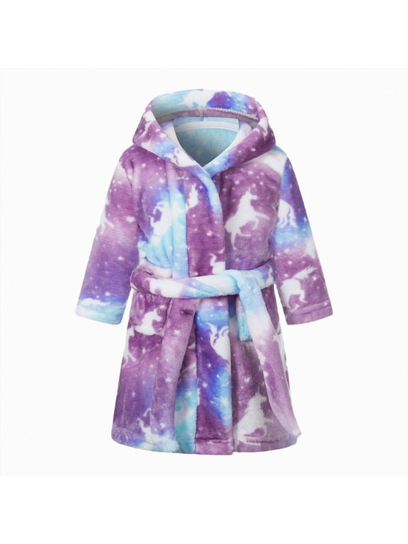 Kid Fleece Hooded Robes Girls Cartoon Bathrobes Boys Soft Plush Sleepwear Toddler Fuzzy Pajamas
