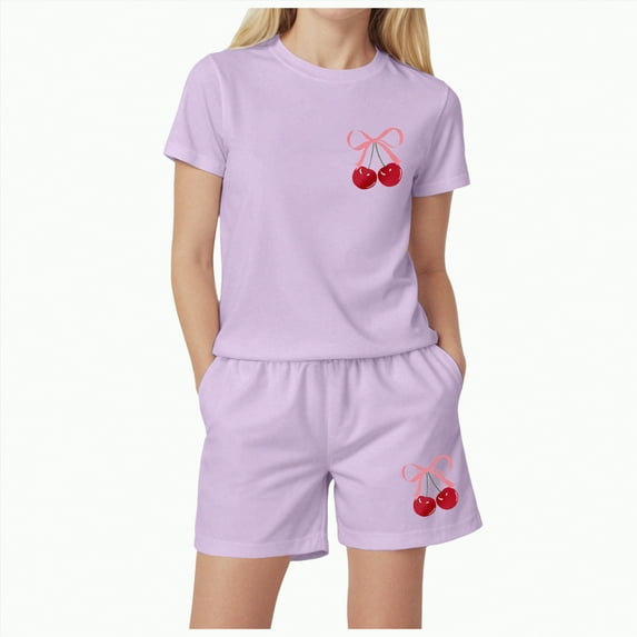 TOWED22 Kid Toddler Girl Clothes Summer Short Sleeve Graphic Tee Shirt + Shorts Summer Outfits Set(Light Purple,6-7 Y)