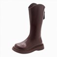 thumbnail image 1 of TOWED22 Kid's Girls Leather Lace-Up Zipper Mid Calf Riding Winter Boots (Toddler/Little Kid/Big Kid)(Brown,13), 1 of 7