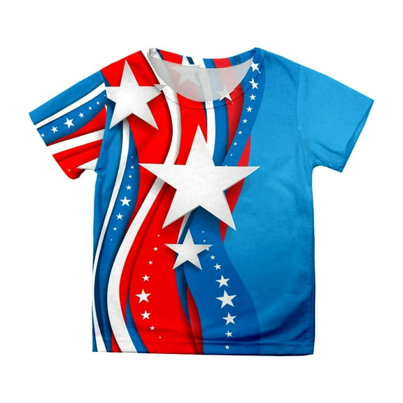 TOWED22 Kids 4th of July American Flag Shirts Boys Girls Patriotic Cotton T-Shirt Independence Day Tee Tops Sizes 3-10 Years(Light Blue,6-7 Y)