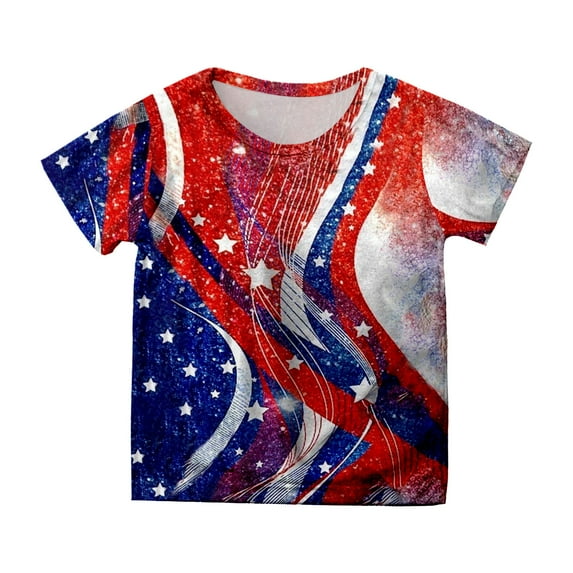 TOWED22 Kids 4th of July American Flag Shirts Boys Girls Patriotic Cotton T-Shirt Independence Day Tee Tops Sizes 3-10 Years(Red,6-7 Y)