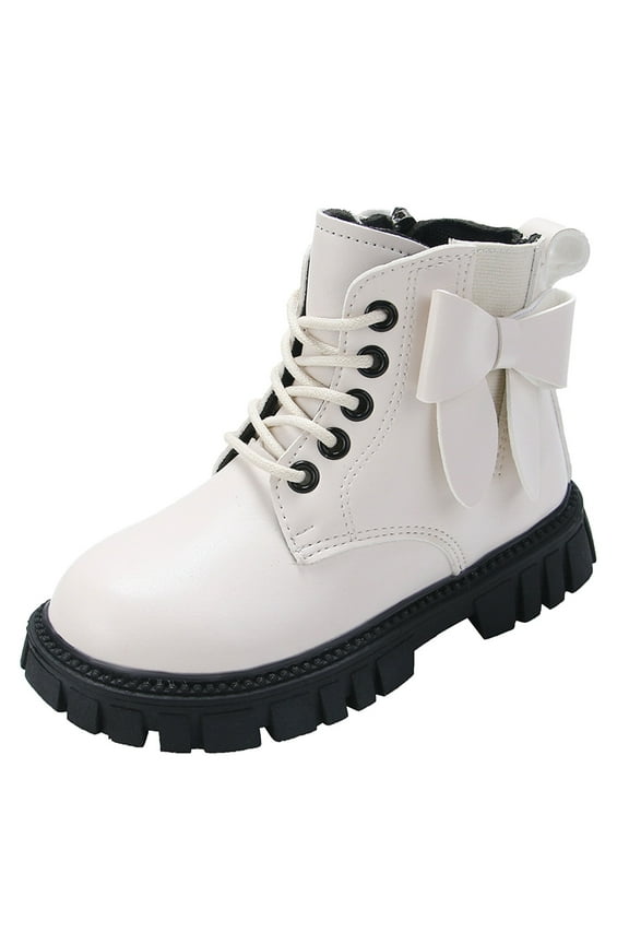 Kids Boots Boys Girls Ankle Boots Side Zipper Combat Boots (White, 2.5 Big Kids)