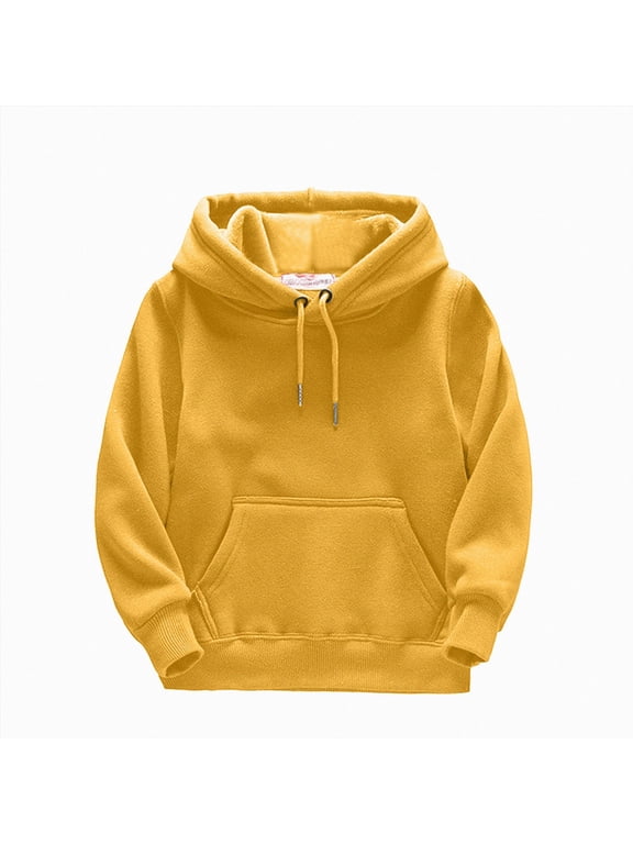 Kids Boy Girl Solid Casual Pocket Hoodie Sweatershirt Long Sleeve Pullover Tops,Yellow,8-10 Y