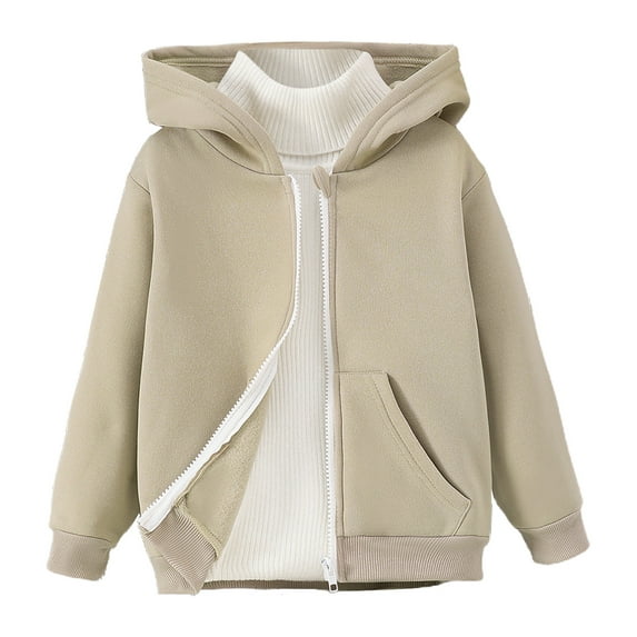 TOWED22 Kids Boy Toddlers Hoodie Sweatshirt Zip-Up Pullover Casual Kangaroo Pocket Athletic Clothes(Khaki,5-6 Y)