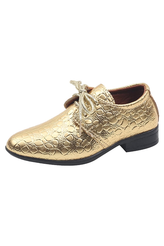Kids Boys Oxford Dress shoes Classic Kids Wedding Shoes(Gold,5)