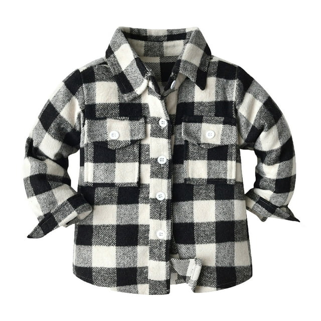TOWED22 Kids Flannel Jacket Shirt Lapel Button Toddler Shirts Plaid
