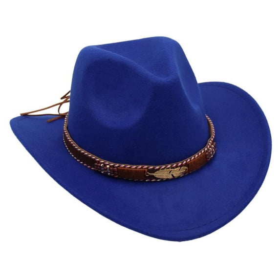 TOWED22 Kids Girls Boys Wide Brim Western Cowboy Cowgirl Hat with Wind Lanyard Felt Fedora Hat(Blue,3-8 Y)