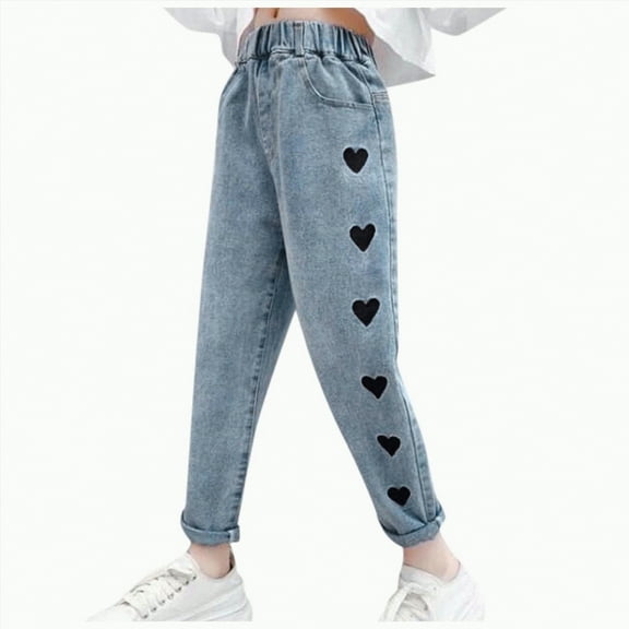 TOWED22 Kids Girls Jeans Cargo Pants Girls Ripped Distressed Baggy Wide Leg Casual Sweatpants Teen Trousers(Dark Blue,2-3 Y)