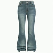 TOWED22 Kids Girls Jeans Washed Elastic Waist Baggy Wide Leg Jeans(Light Blue,7-8 Y)