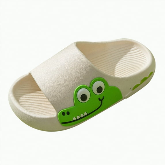 TOWED22 Kids Lightweight Soft EVA Non-Slip Slides Slippers Open Toe Comfy Sandals for Toddler Boys Girls Children Bathroom Shower Summer Pool Beach Slippers(White,14)