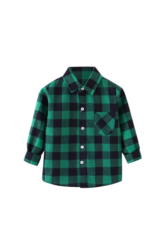 Kids Little Boys Girls Baby Red Plaid Flannel Long Sleeve Button up Flannel Shirt Plaid Tops Girl Boy Clothes(Green,7-8 Years)