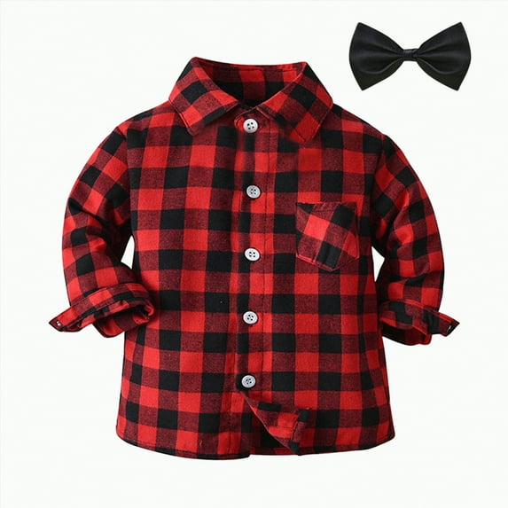 TOWED22 Kids Little Boys Girls Baby Red Plaid Flannel Long Sleeve Button up Flannel Shirt Plaid Tops Girl Boy Clothes(Red,18-24 M)