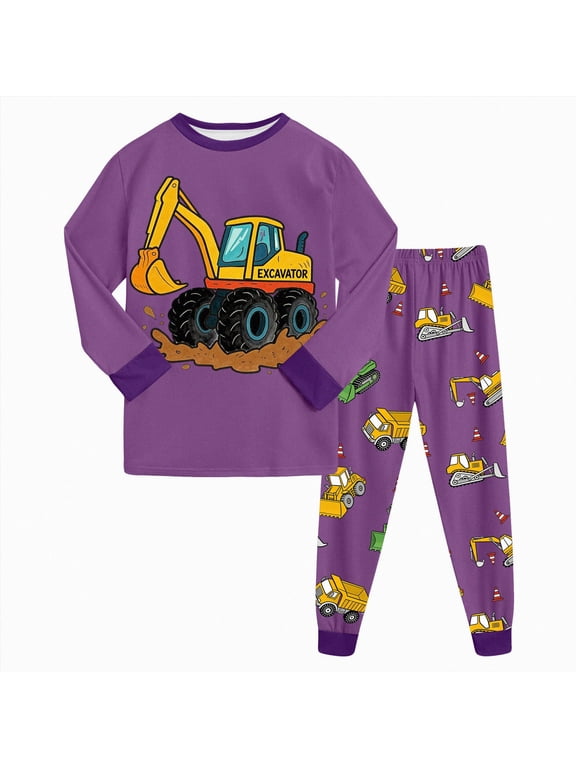 Kids Pajamas Sets Boys Girls 2-Piece Sleepwear Set Cotton Long Sleeve Casual Kids Clothes 3 6 9 12 18 24 Months 2t 3t 4t 5t 6t 7t 8t 9t(Dark Purple,2-3 Y)