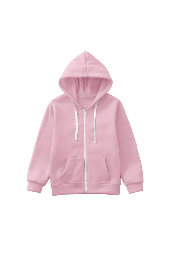 Kids Soft Fleece Casual Sweatshirt Zip up Hooded Sports Jacket with Pocket Boys Girls Athletic Hoodie(Pink,6-7 Y)
