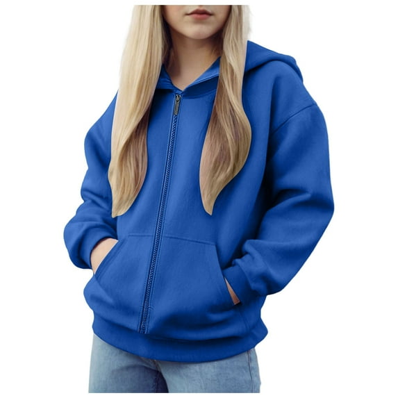 TOWED22 Kids Solid Classic Hoodies Soft Hooded Full Zip Sweatshirts for Children(Blue,12-18 Months)