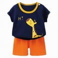 thumbnail image 1 of TOWED22 Kids Toddler Baby Girl Boy Outfits 2 Piece Cute Print Short Sleeve Shirt Tee Elastic Waist Shorts Sets with Pockets Clothes(Navy,5-6 Y), 1 of 6