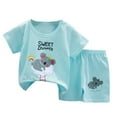 thumbnail image 1 of TOWED22 Kids Toddler Boy Summer Outfit Short Sleeve Raglan Dinosaur Print T-Shirt Casual Shorts 2 Piece Set(Sky Blue,9-18 M), 1 of 4