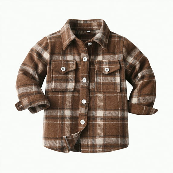 TOWED22 Kids Toddler Flannel Shirt Jacket Plaid Long Sleeve Lapel Button Down Shacket Baby Boys Girls(Brown,6-12 M)