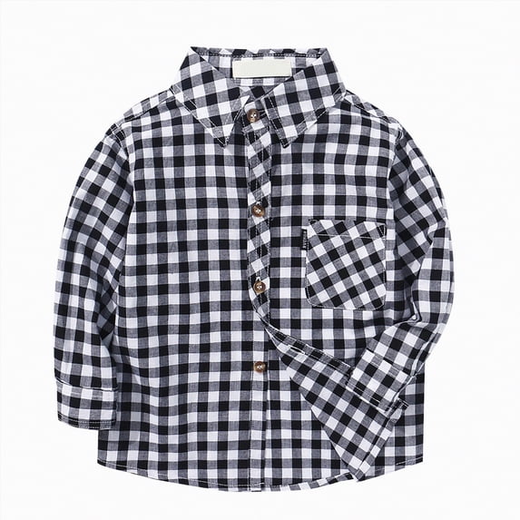 TOWED22 Kids Toddler Flannel Shirt Jacket Plaid Long Sleeve Lapel Button Down Shacket Baby Boys Girls Fall Shirt Coat Outwear(Black,4-5 Y)