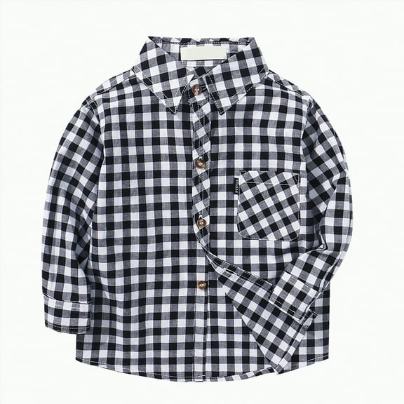 TOWED22 Kids Toddler Flannel Shirt Jacket Plaid Long Sleeve Lapel Button Down Shacket Baby Boys Girls Fall Shirt Coat Outwear(Black,8-10 Y)