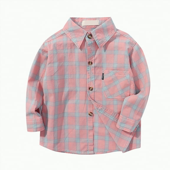 TOWED22 Kids Toddler Flannel Shirt Jacket Plaid Long Sleeve Lapel Button Down Shacket Baby Boys Girls Fall Shirt Coat Outwear(Light Pink,5-6 Y)