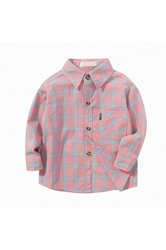 Kids Toddler Flannel Shirt Jacket Plaid Long Sleeve Lapel Button Down Shacket Baby Boys Girls Fall Shirt Coat Outwear(Light Pink,5-6 Y)