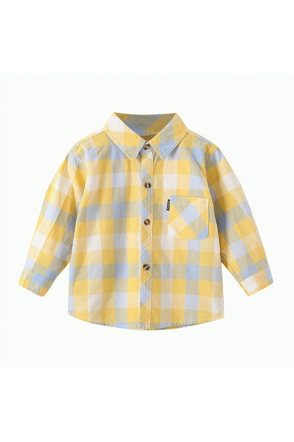 Kids Toddler Flannel Shirt Jacket Plaid Long Sleeve Lapel Button Down Shacket Baby Boys Girls Fall Shirt Coat Outwear(Light Yellow,12-14 Y)