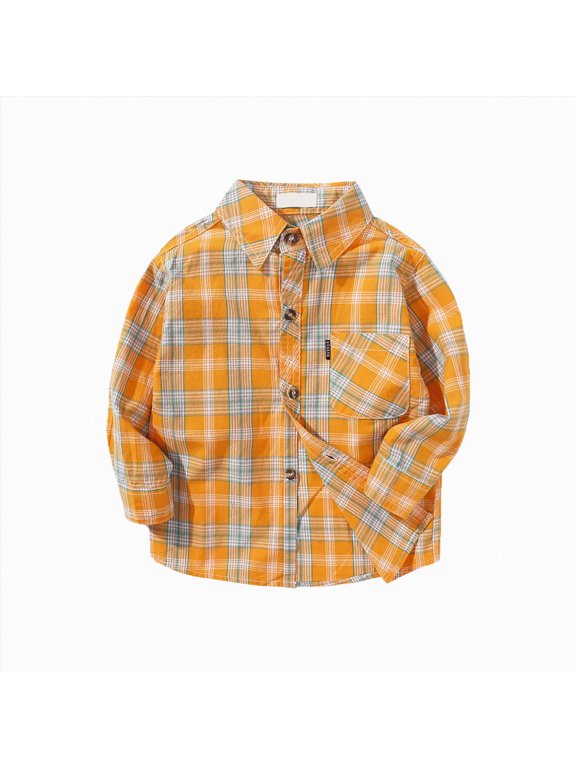 Kids Toddler Flannel Shirt Jacket Plaid Long Sleeve Lapel Button Down Shacket Baby Boys Girls Fall Shirt Coat Outwear(Orange,6-8 Y)