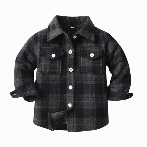 TOWED22 Kids Toddler Flannel Shirt Jacket Plaid Long Sleeve Lapel Button Down Shacket Baby Boys Girls(Navy,2-3 Y)