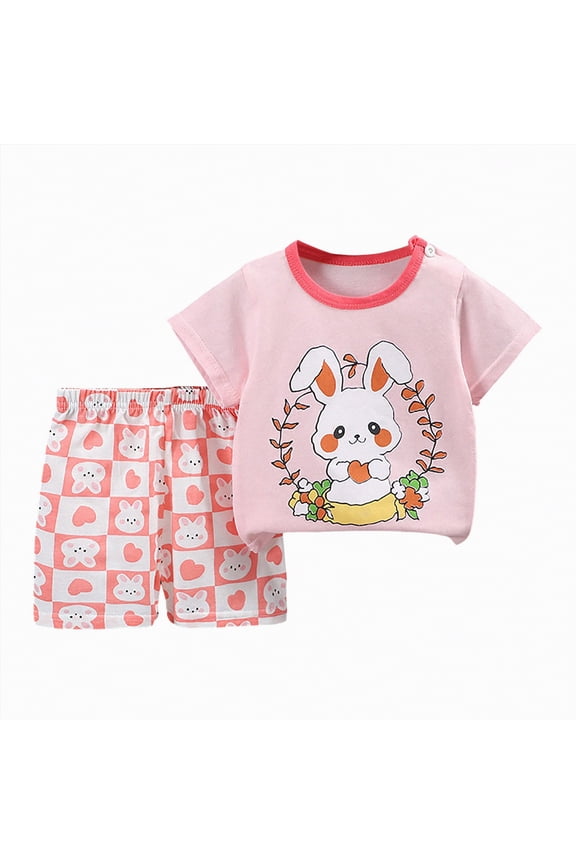 Kids Toddler Girl Clothes Summer 2 Piece Outfits Love Printed Square Neck Bubble Sleeve Top+Solid Color Shorts Set(Pink,5-6 Y)