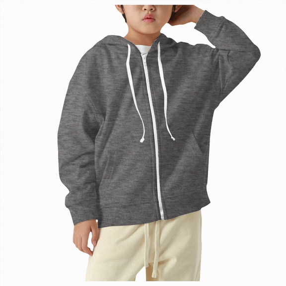 TOWED22 Kids Zip Up Hoodie, Boys Girls Full Zipper Fleece Hooded Sweatshirt Lightweight Casual Jacket Plain Pullover Sweater Tops(Grey,7-8 Y)