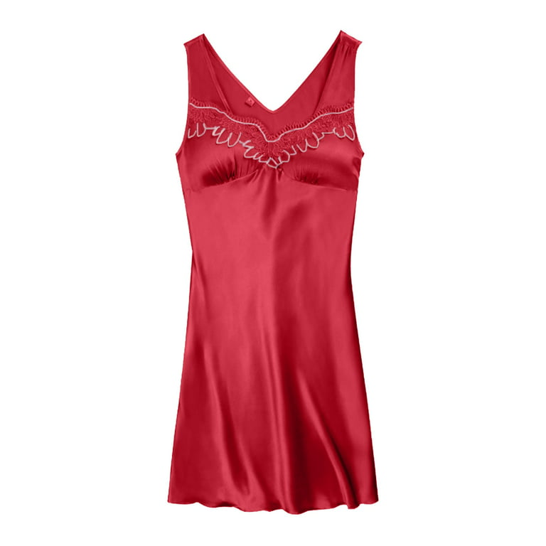 TOWED22 Lingerie For Women, Women's Satin Slip Dress Lace Nightgown  Chemises Full Slip,Red