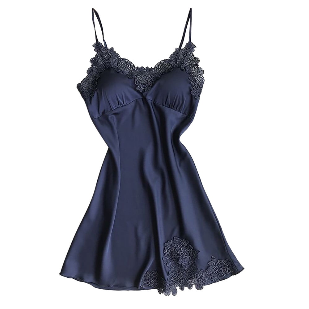 TOWED22 Lingerie For Women ,Women's Satin Nightgown Silk Lace Trim Criss  Cross Open Back Slip Dress Sleepwear,Pink 