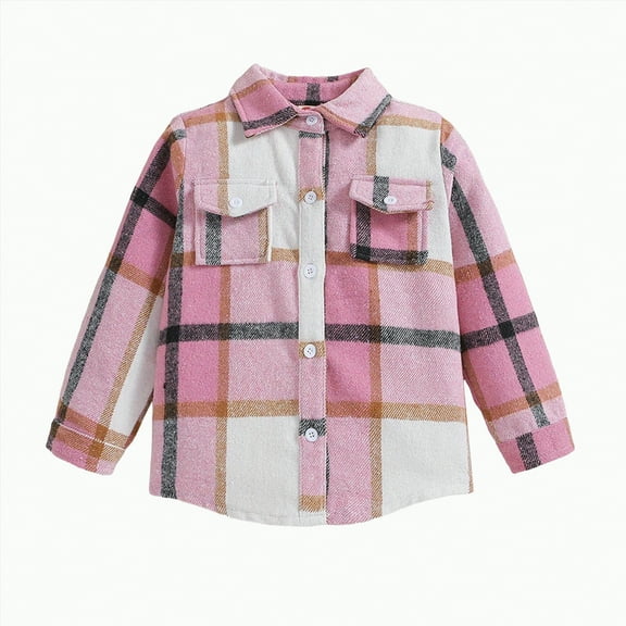 TOWED22 Little Big Boys Girls Plaid Flannel Shirt Button Down Family Matching Outfits(Pink,3-4 Y)