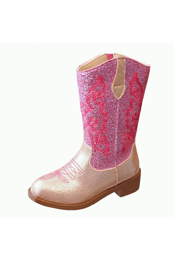 Little/Big Girl's Fashion Low Heel Zipper Buckle Round Toe Riding Boots(Gold,3.5)